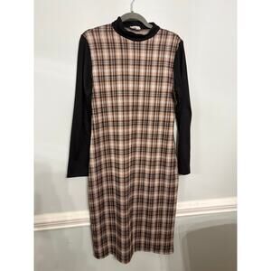 Urban Rose Plaid Front Mock Neck Midi Dress – Size XL